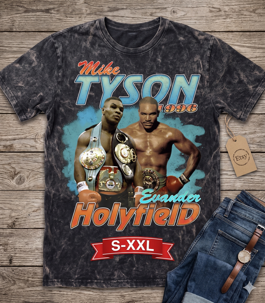 MIKE TYSON Jumbo Print Acid Washed Vintage 90s Style Heavyweight T-Shirt