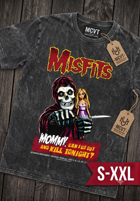 MISFITS Jumbo Print Acid Washed Vintage 90s Style Heavyweight T-Shirt
