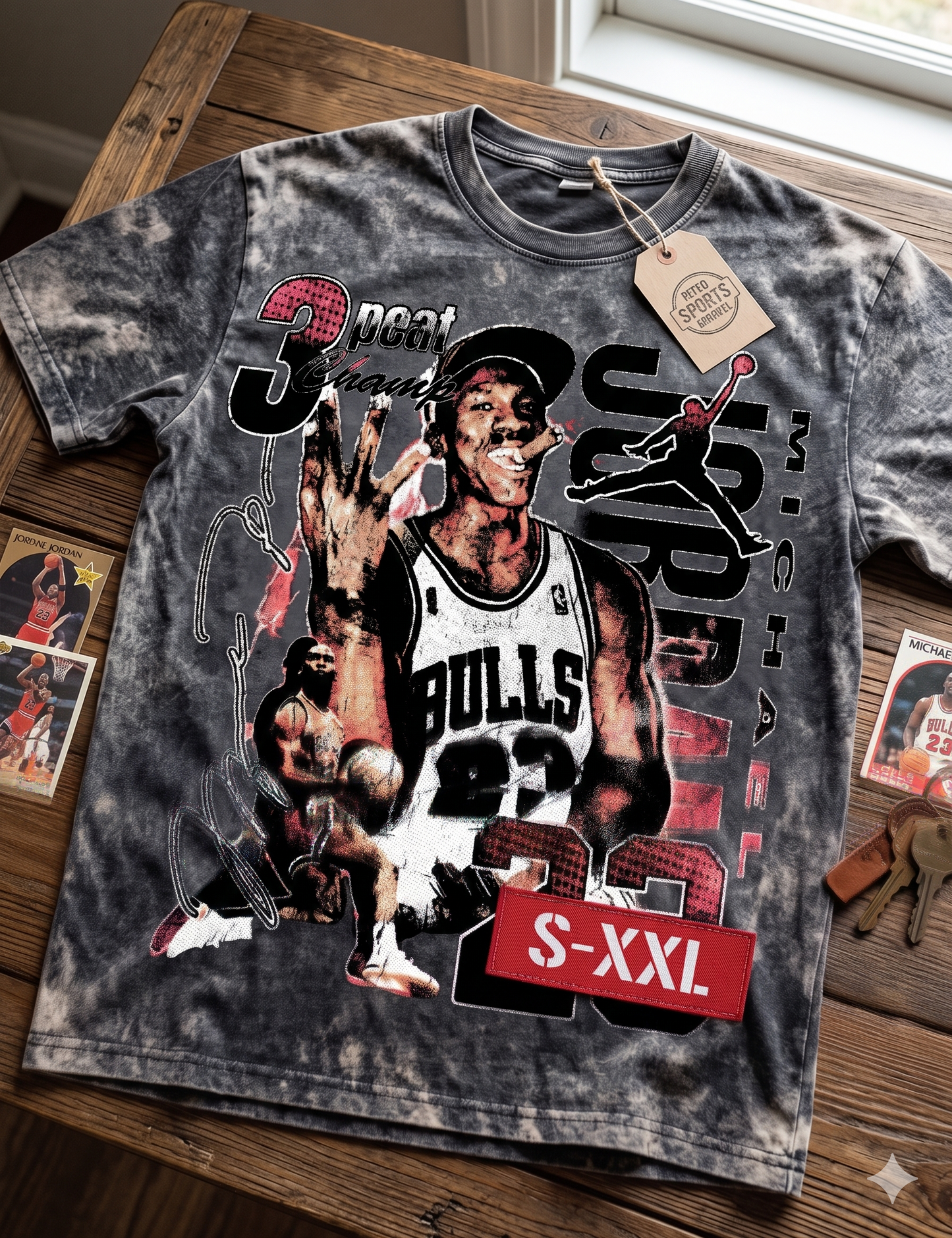 MJ 3 PEAT Jumbo Print Acid Washed Vintage 90s Style Heavyweight T Shirt