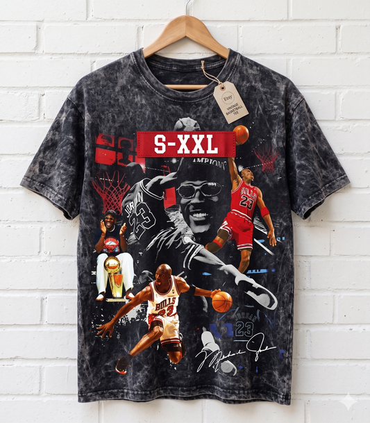 MICHAEL JORDAN Jumbo Print Acid Washed Vintage 90s Style Heavyweight T-Shirt