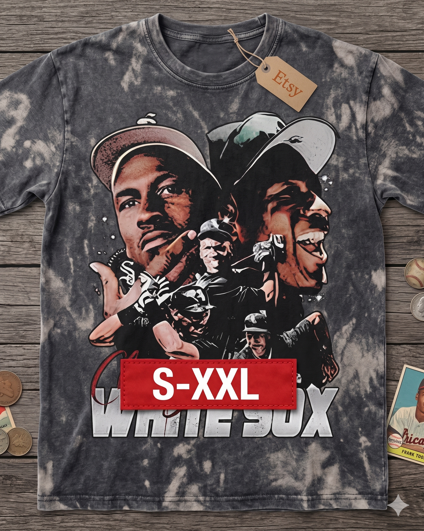MJ SOX Jumbo Print Acid Washed Vintage 90s Style Heavyweight T Shirt