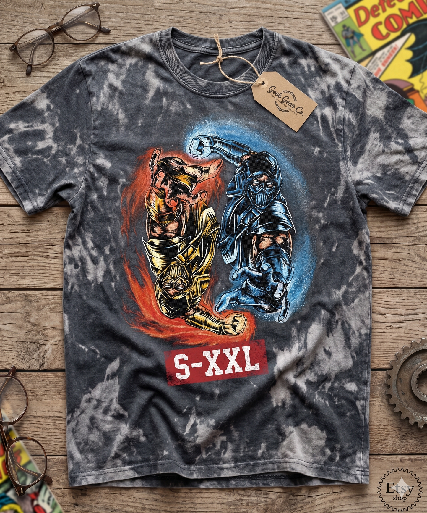 SUB ZERO SCORPION Jumbo Print Acid Washed Vintage 90s Style Heavyweight T-Shirt