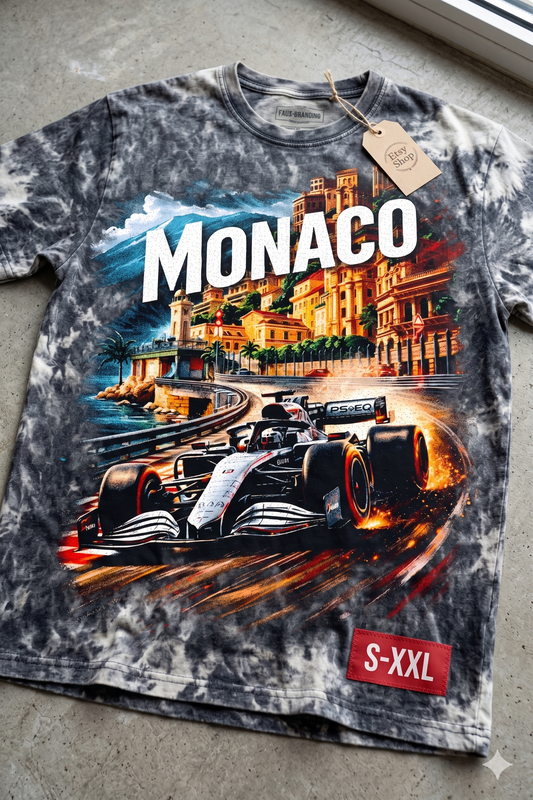 MONACO Jumbo Print Acid Washed Vintage 90s Style Heavyweight T-Shirt