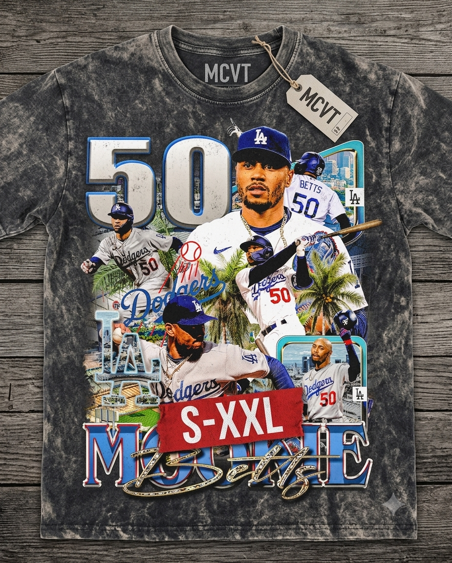 MOOKIE BETTS Jumbo Print Acid Washed Vintage 90s Style Heavyweight T-Shirt