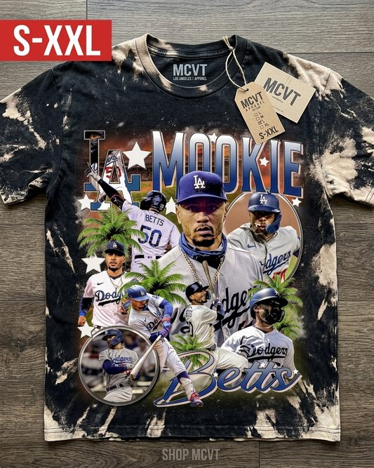 MOOKIE BETTS Jumbo Print Acid Washed Vintage 90s Style Heavyweight T-Shirt