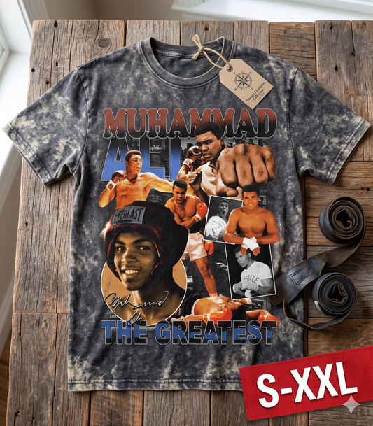 MUHAMMAD ALI Jumbo Print Acid Washed Vintage 90s Style Heavyweight T-Shirt