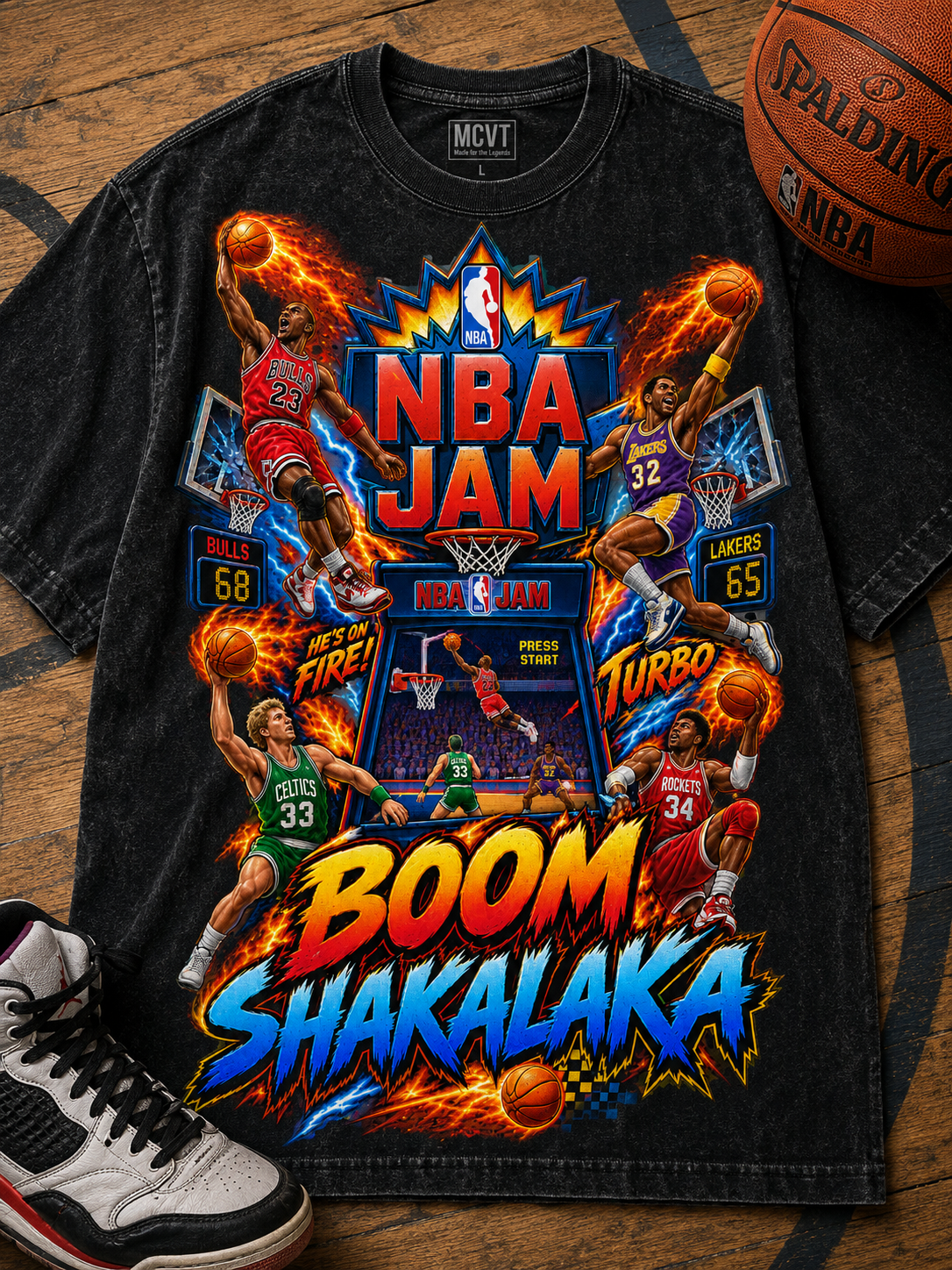 NBA JAM Jumbo Print Acid Washed Vintage 90s Style Heavyweight T-Shirt