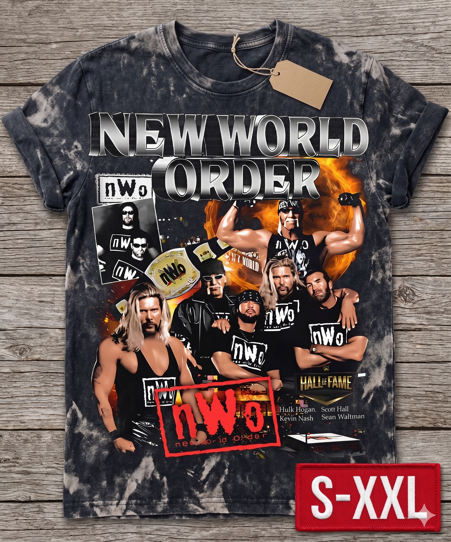 NWO Jumbo Print Acid Washed Vintage 90s Style Heavyweight T-Shirt