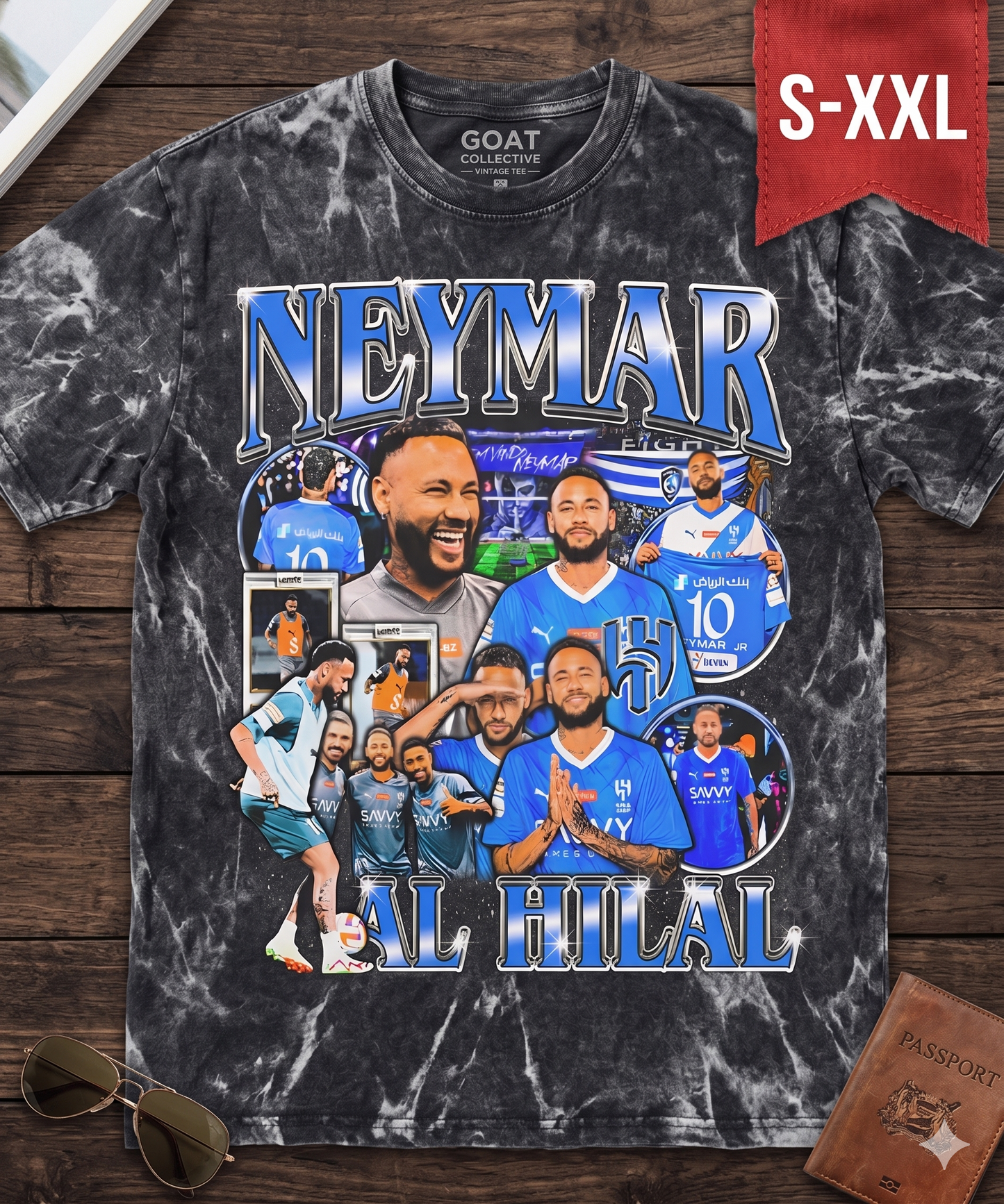 NEYMAR Jumbo Print Acid Washed Vintage 90s Style Heavyweight T-Shirt