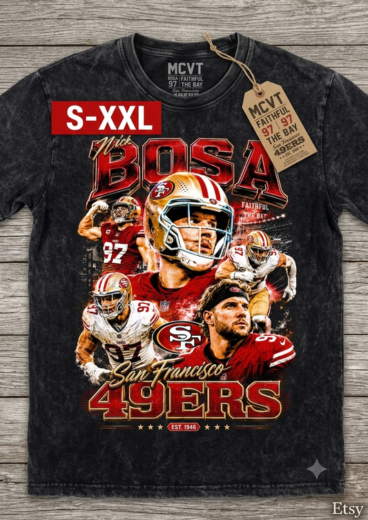 NICK BOSA Jumbo Print Acid Washed Vintage 90s Style Heavyweight T-Shirt