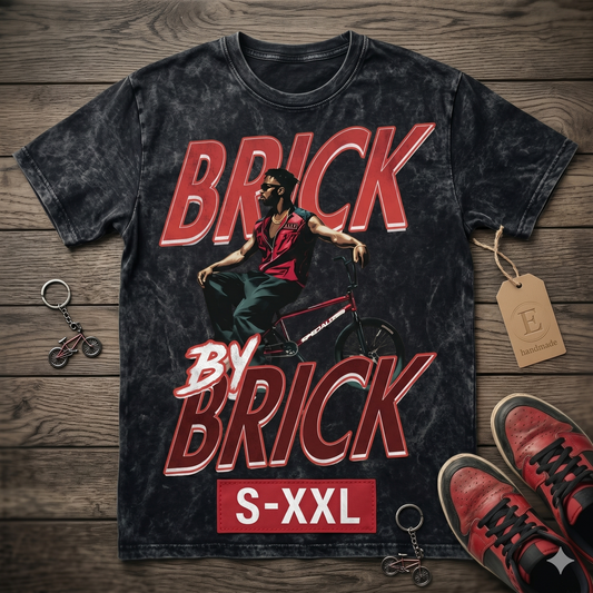 NIGEL BRICK Jumbo Print Acid Washed Vintage 90s Style Heavyweight T Shirt