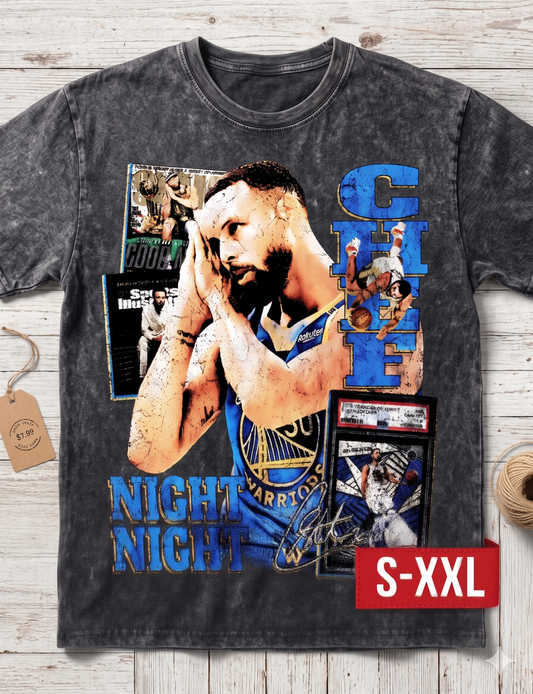 STEPH CURRY NIGHT NIGHT Jumbo Print Acid Washed Vintage 90s Style Heavyweight T Shirt
