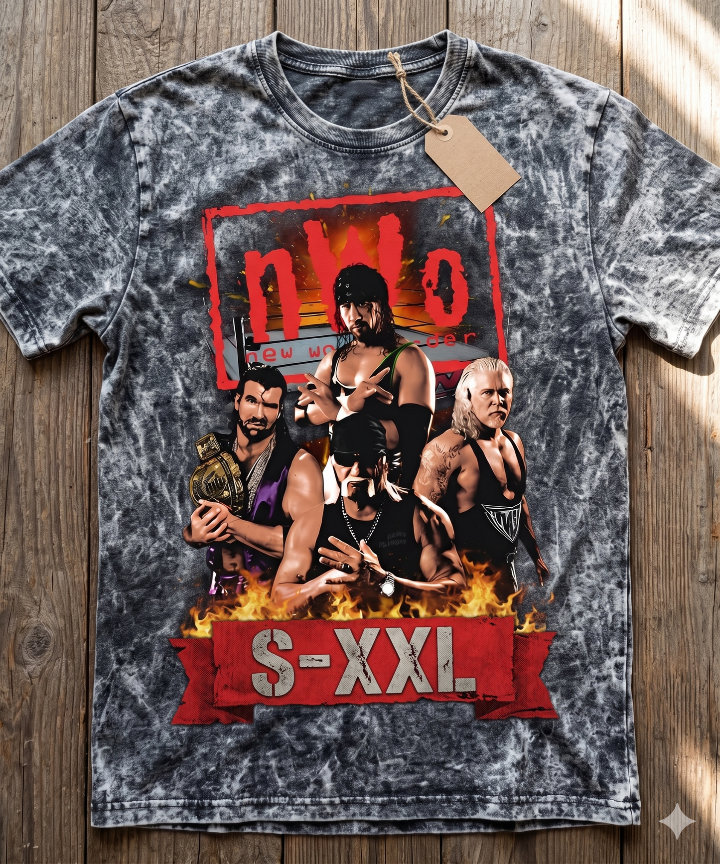 NWO Jumbo Print Acid Washed Vintage 90s Style Heavyweight T-Shirt