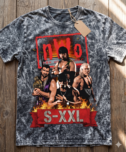 NWO Jumbo Print Acid Washed Vintage 90s Style Heavyweight T-Shirt