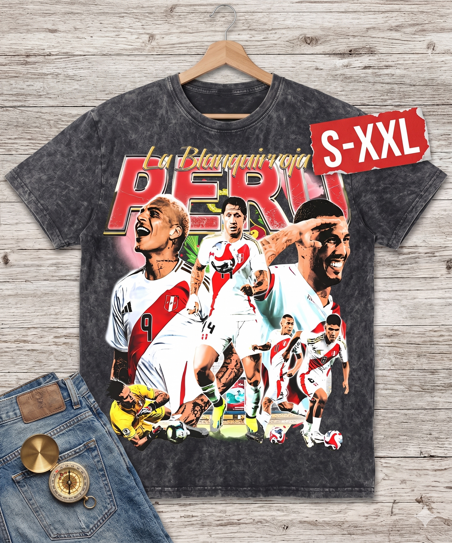 PERU Jumbo Print Acid Washed Vintage 90s Style Heavyweight T-Shirt