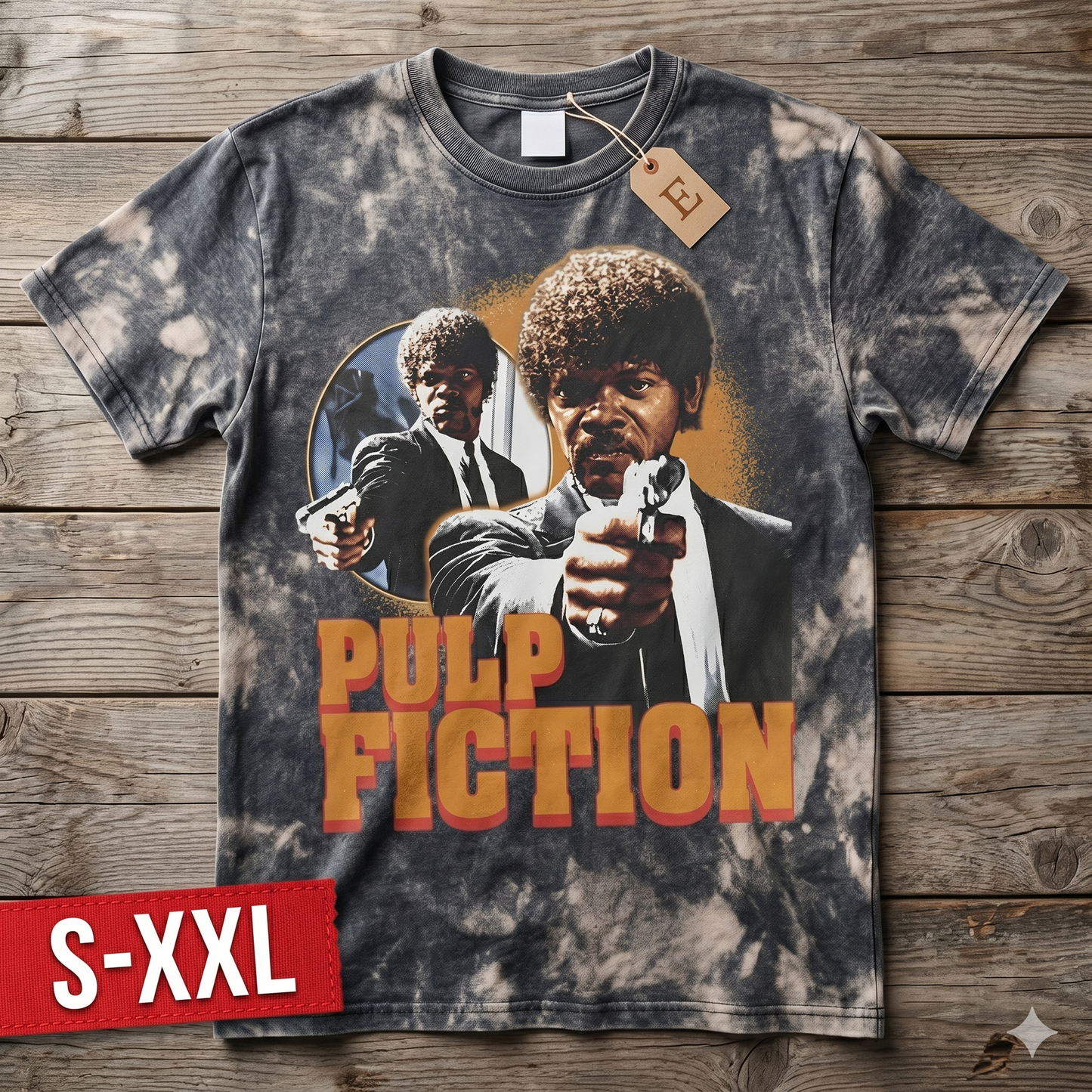 PULP FICTION Jumbo Print Acid Washed Vintage 90s Style Heavyweight T Shirt