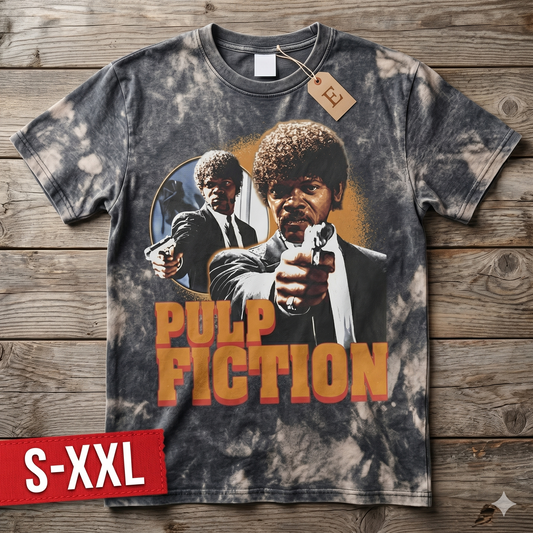 PULP FICTION Jumbo Print Acid Washed Vintage 90s Style Heavyweight T Shirt