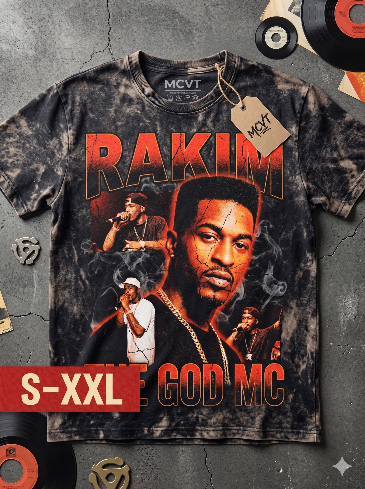 RAKIM Jumbo Print Acid Washed Vintage 90s Style Heavyweight T-Shirt