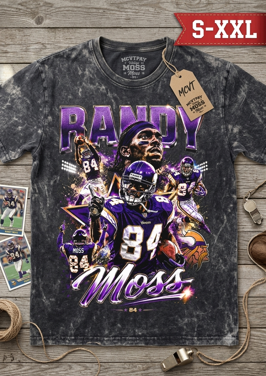 RANDY MOSS Jumbo Print Acid Washed Vintage 90s Style Heavyweight T-Shirt