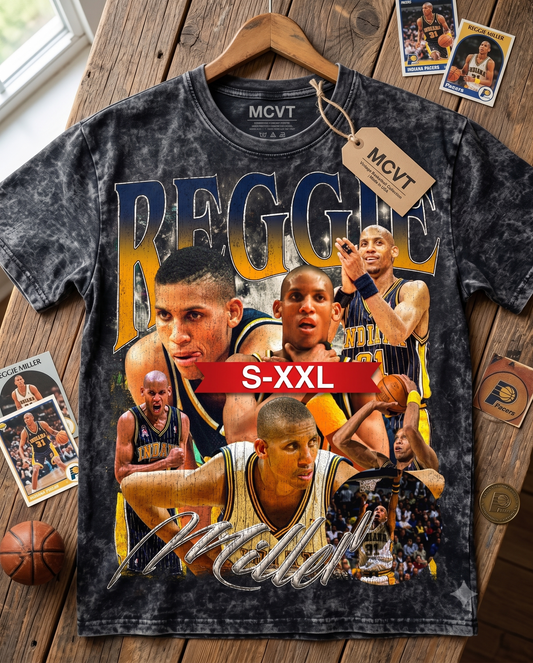 REGGIE MILLER Jumbo Print Acid Washed Vintage 90s Style Heavyweight T-Shirt