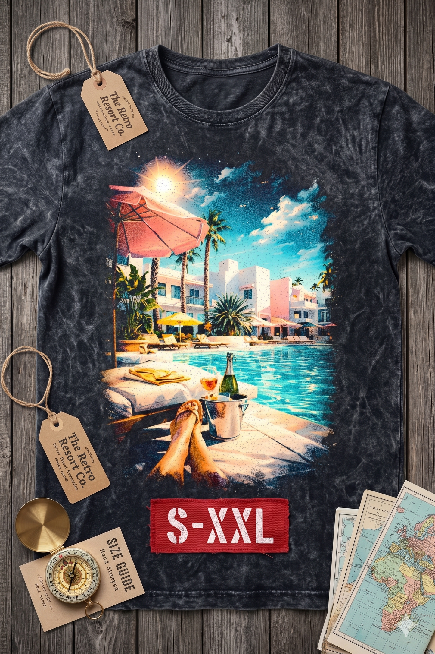 RELAXATION Jumbo Print Acid Washed Vintage 90s Style Heavyweight T-Shirt