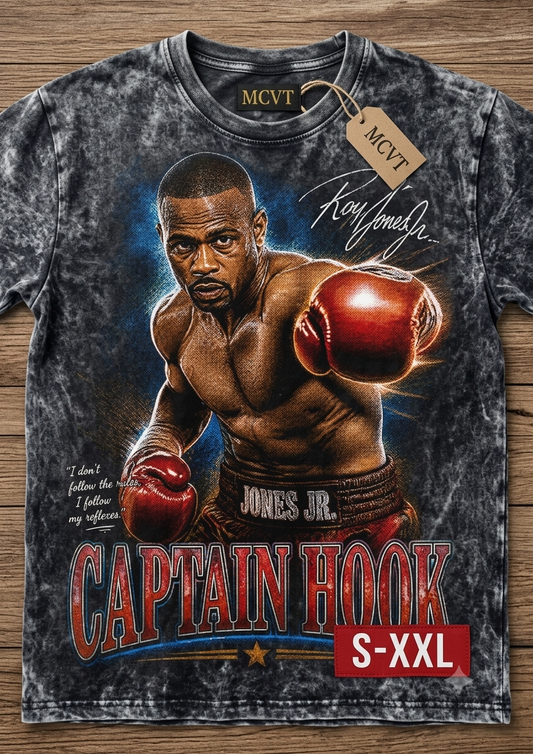 ROY JONES JR Jumbo Print Acid Washed Vintage 90s Style Heavyweight T-Shirt