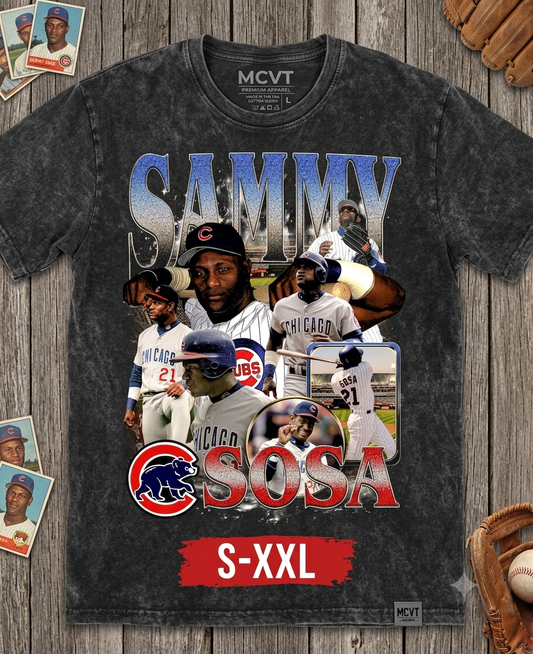 SAMMY SOSA Jumbo Print Acid Washed Vintage 90s Style Heavyweight T-Shirt