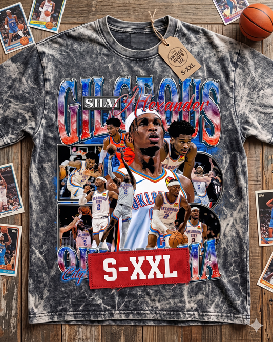 OKC LEGENDS Jumbo Print Acid Washed Vintage 90s Style Heavyweight T-Shirt
