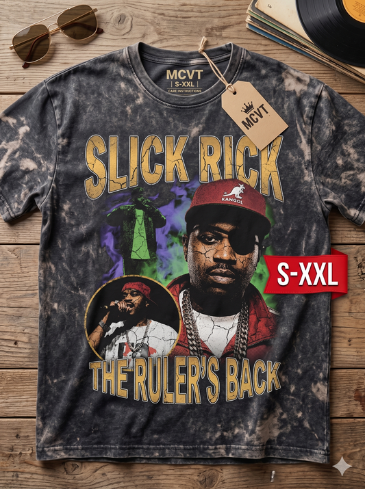 SLICK RICK Jumbo Print Acid Washed Vintage 90s Style Heavyweight T-Shirt