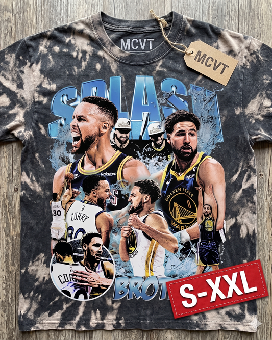 SPLASH BROTHERS Jumbo Print Acid Washed Vintage 90s Style Heavyweight T-Shirt