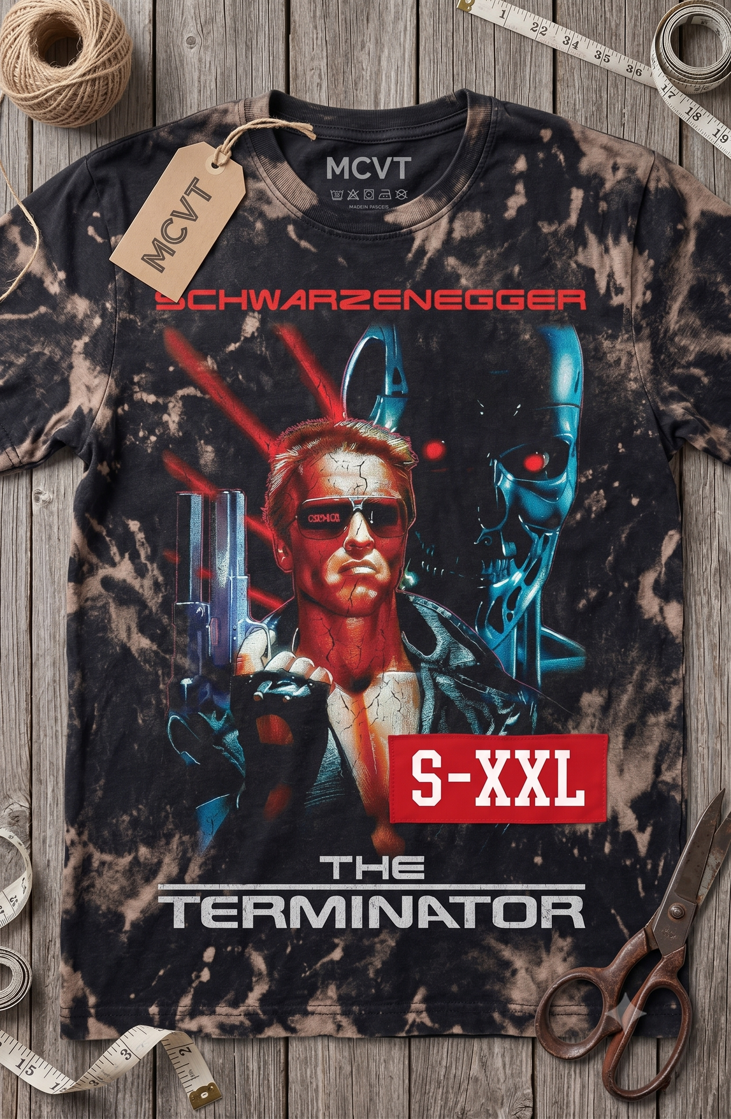 THE TERMINATOR Jumbo Print Acid Washed Vintage 90s Style Heavyweight T-Shirt