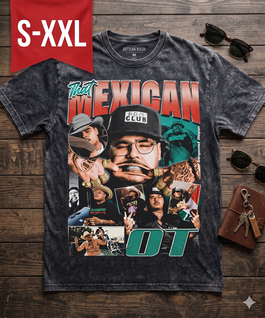 THAT MEXICAN Jumbo Print Acid Washed Vintage 90s Style Heavyweight T-Shirt