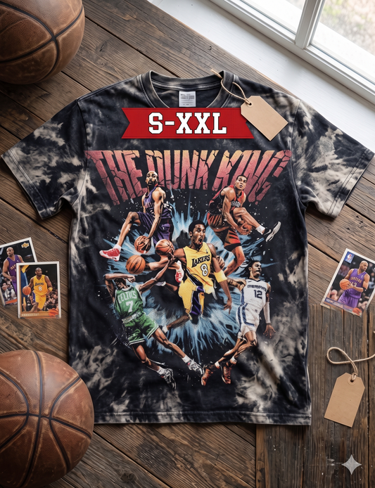 DUNK KING Jumbo Print Acid Washed Vintage 90s Style Heavyweight T Shirt