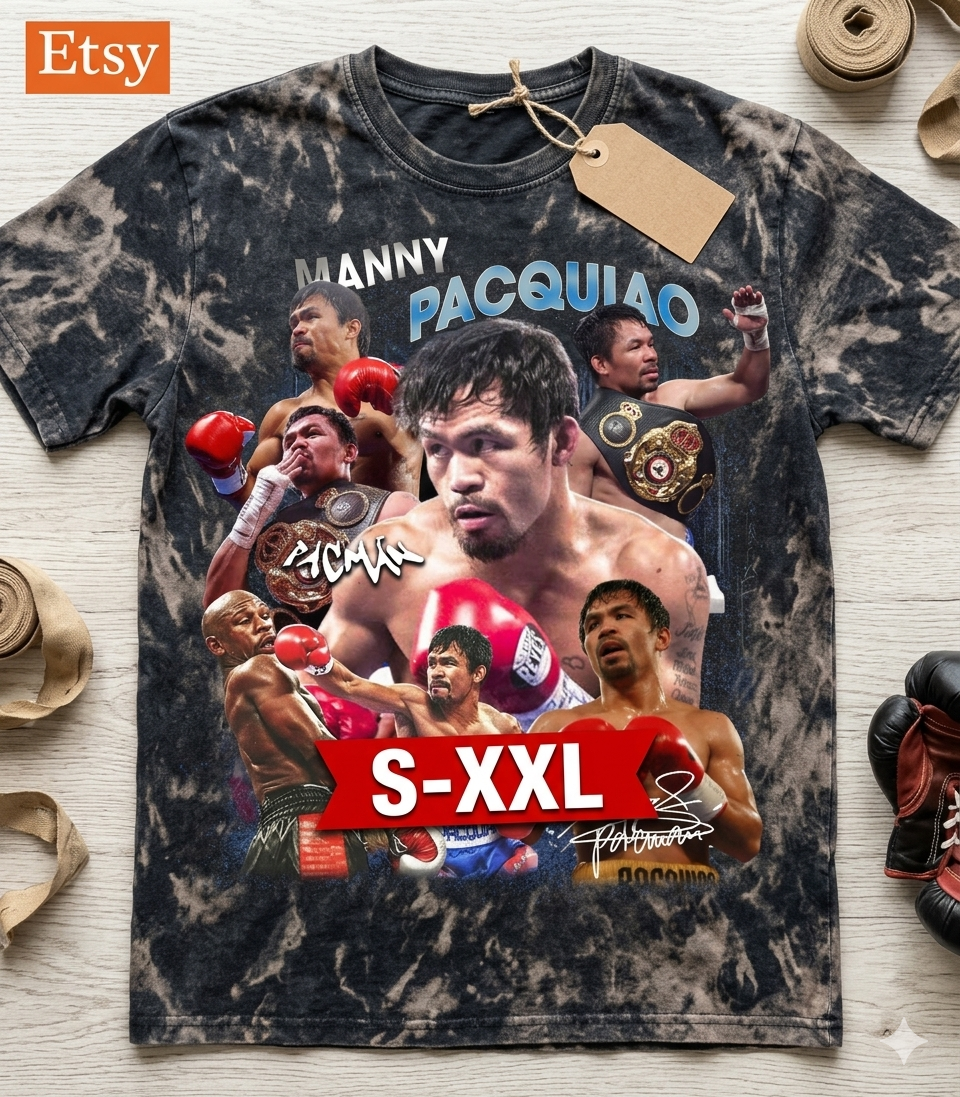 MANNY PAC MAN Jumbo Print Acid Washed Vintage 90s Style Heavyweight T-Shirt