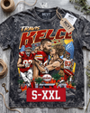 TRAVIS KELCE Jumbo Print Acid Washed Vintage 90s Style Heavyweight T-Shirt