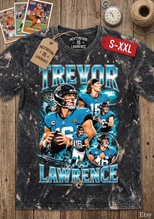 TREVOR LAWRENCE Jumbo Print Acid Washed Vintage 90s Style Heavyweight T-Shirt