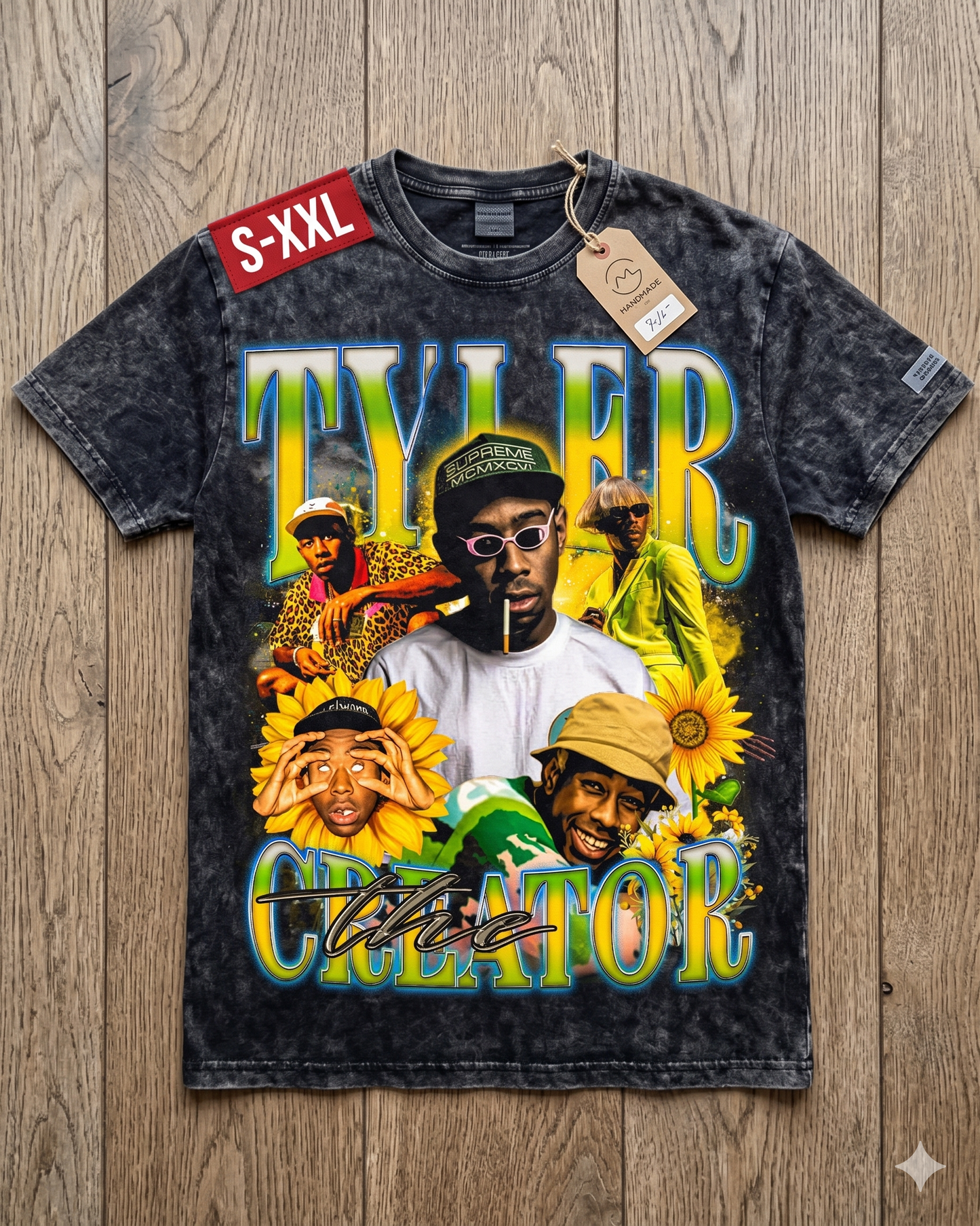 TYLER THE CREATOR Jumbo Print Acid Washed Vintage 90s Style Heavyweight T Shirt