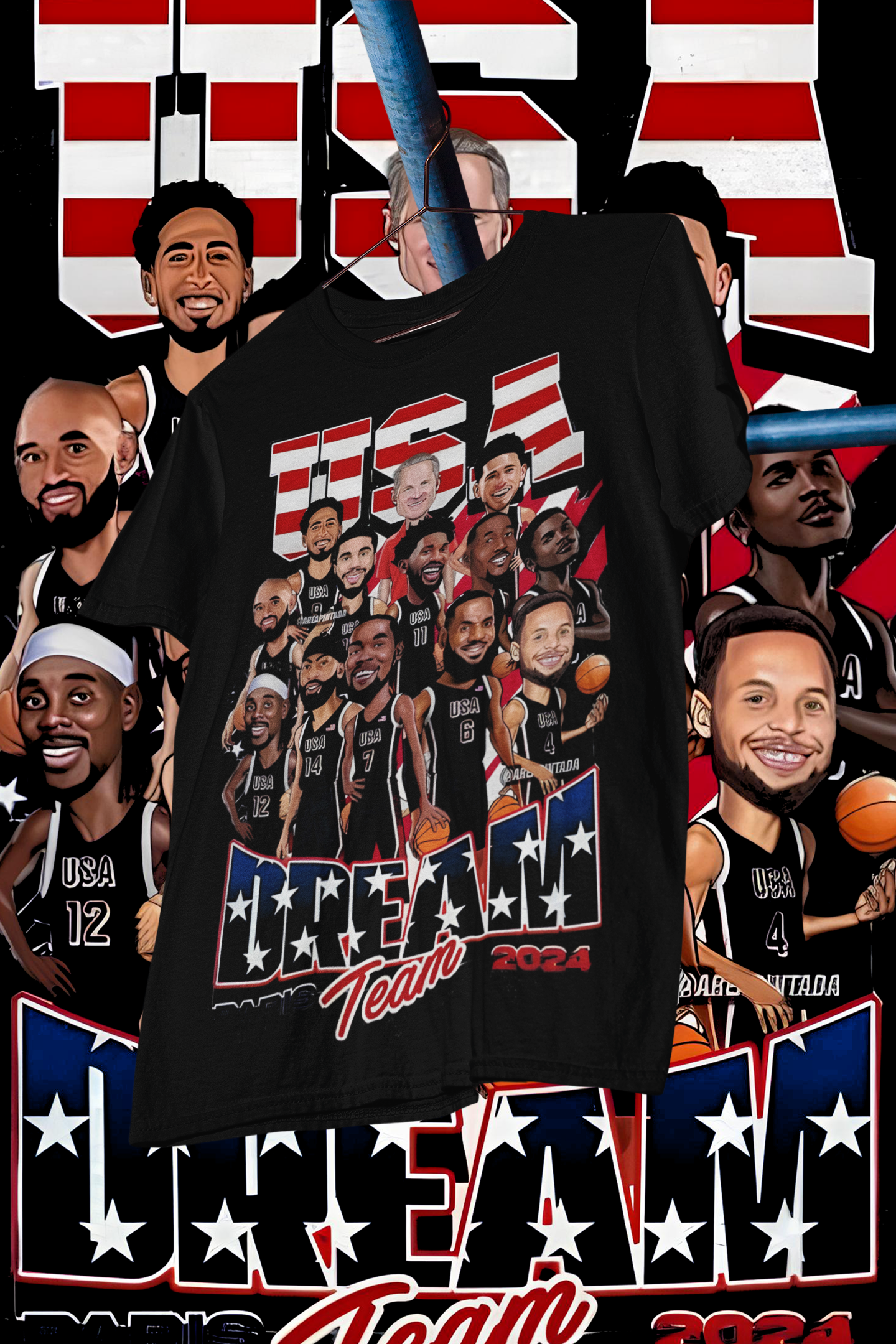 USA DREAM TEAM 24 PARIS - shirt design, Bootleg tees design, ready to print, Printable design basketball, 90s, DTF,DTG,300 DPI