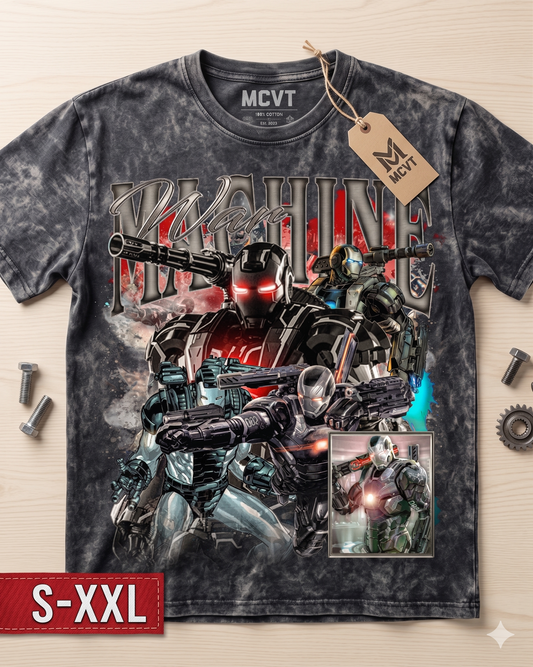 WAR MACHINE Jumbo Print Acid Washed Vintage 90s Style Heavyweight T-Shirt